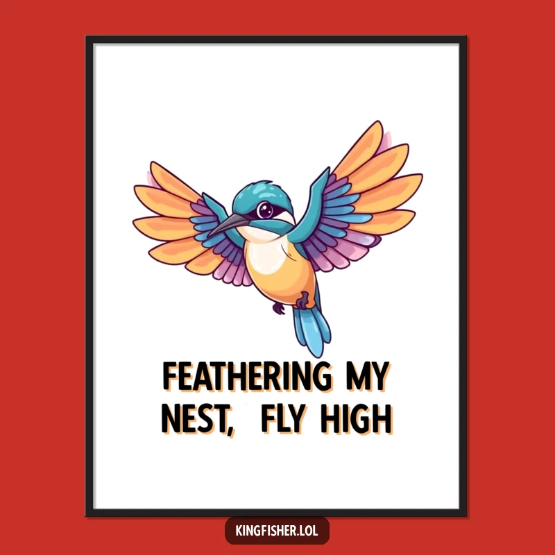 Kawaii Kingfisher Free Printable Wall Art: Flying Bird with Colorful Feathers