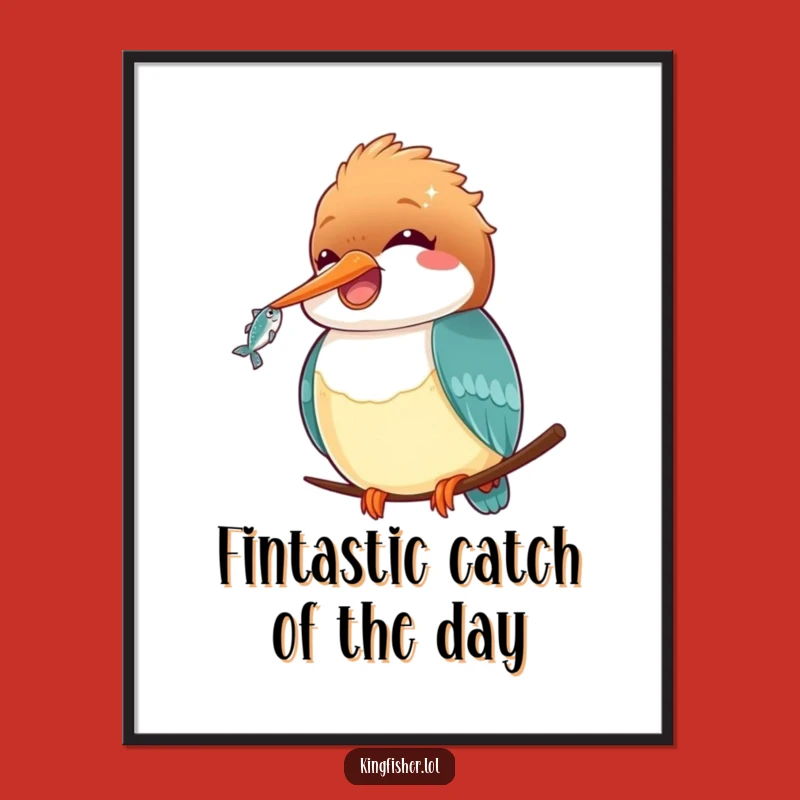 Funny Free Printable Kawaii Kingfisher Wall Art: Cute Bird & Fish Downloadable Decor