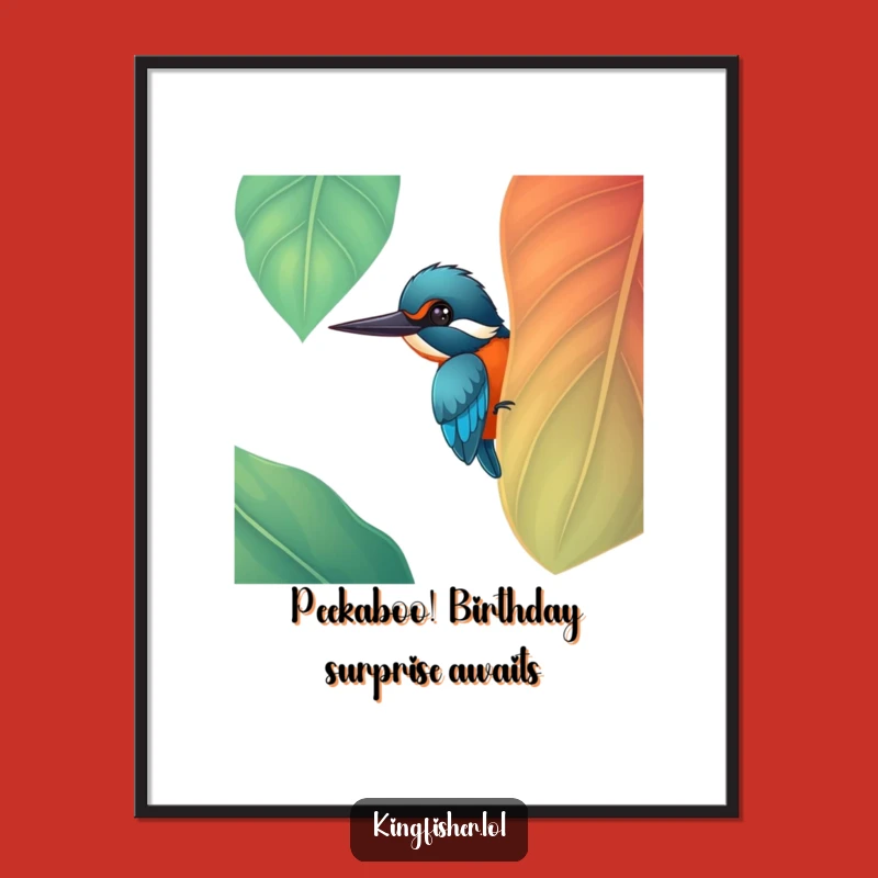 Free Printable Wall Art: Cheerful Kingfisher Leaf Peek - Whimsical Downloadable Decor