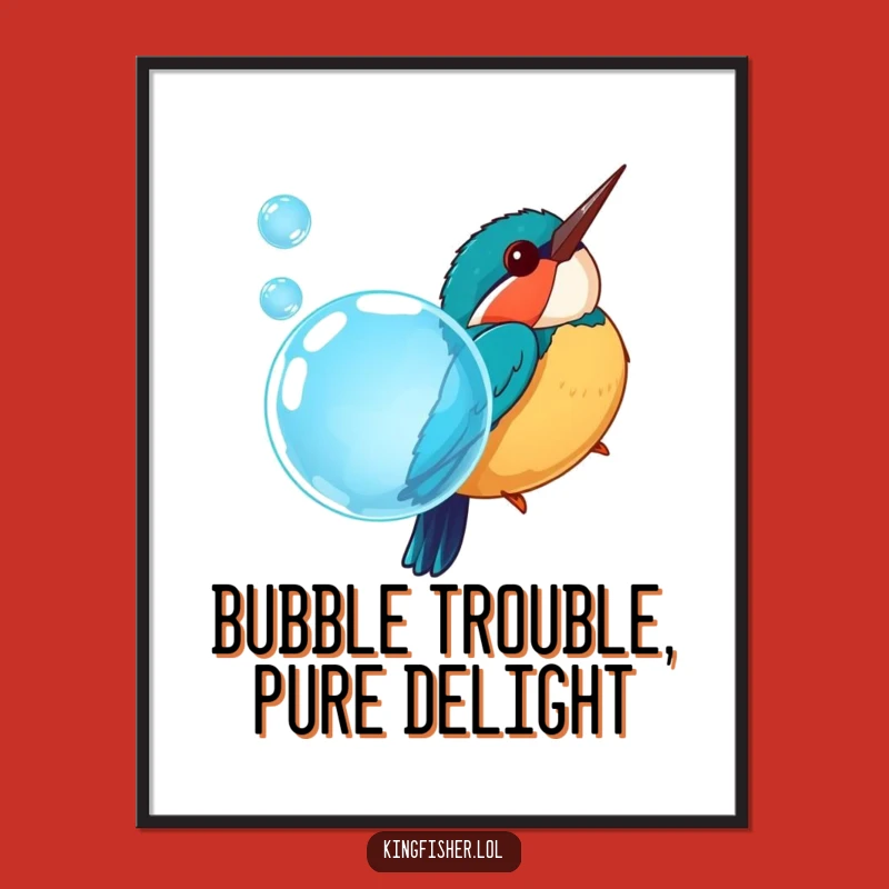 Free Printable Wall Art: Kingfisher Bird Bubble Dive - Humorous Downloadable Decor