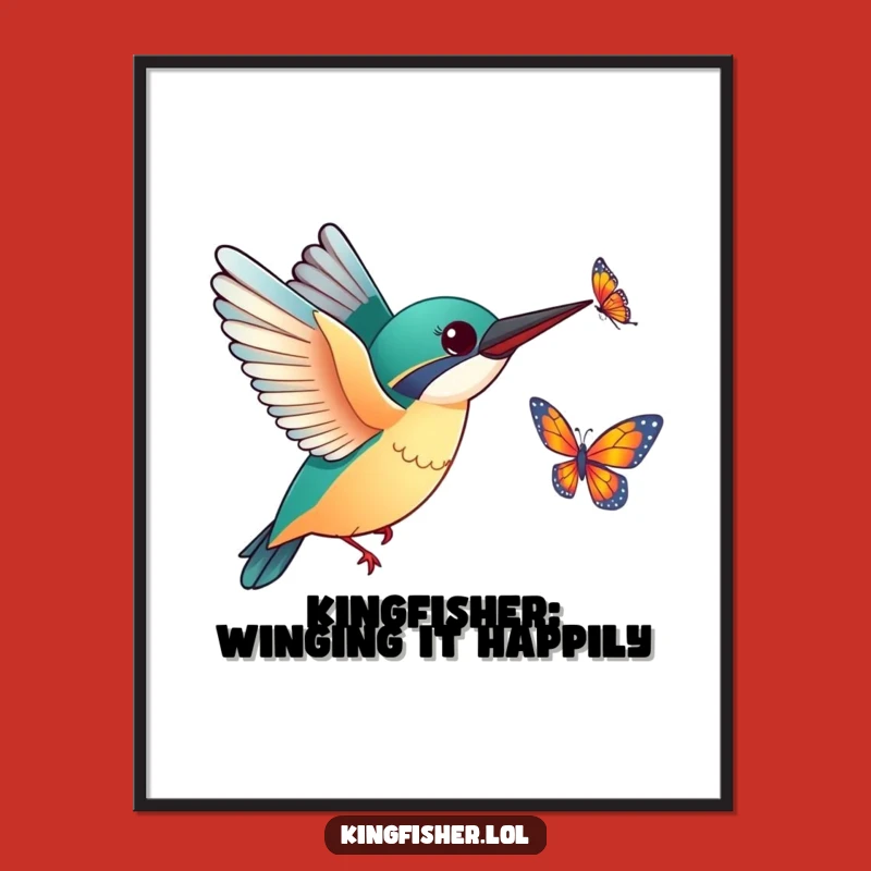 Funny Free Printable Wall Art: Kingfisher's Joyful Chase, Whimsical Decor