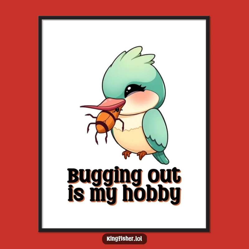 Kawaii Kingfisher Free Printable Wall Art: Funny Bird with Big Bug Decor