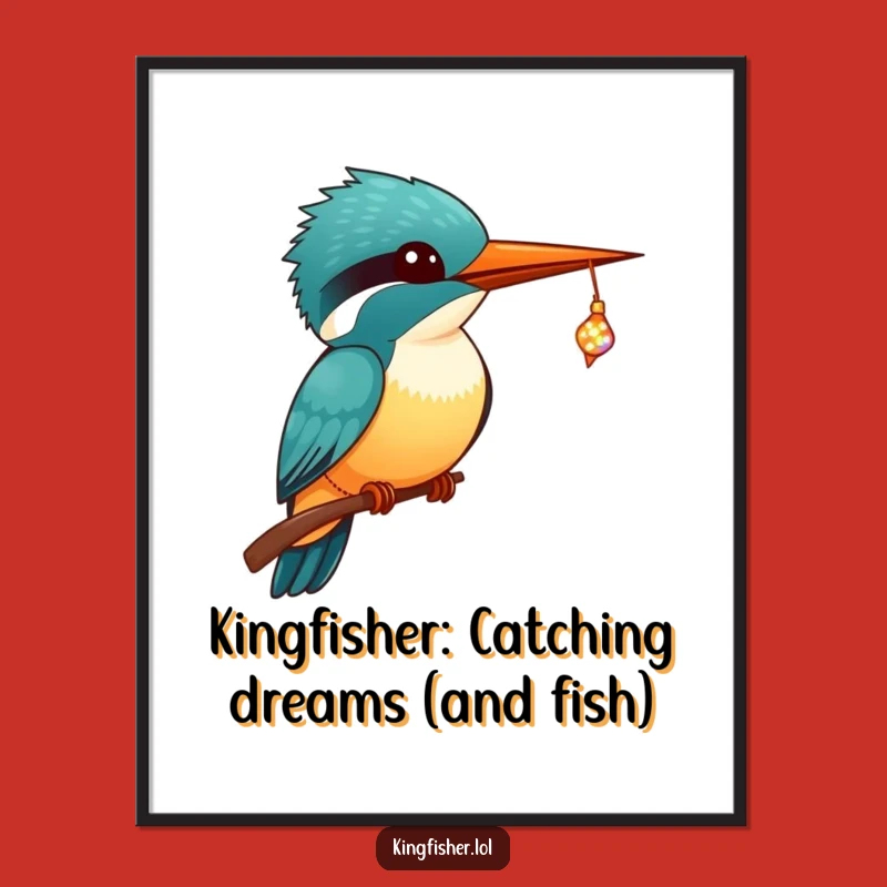 Kawaii Kingfisher Art Free Printable: Tiny Fish Catch - Cute Downloadable Wall Decor