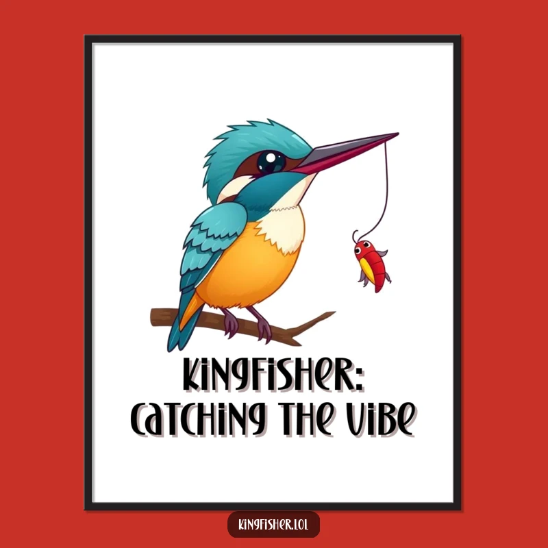 Funny Free Printable Wall Art: Winking Kingfisher Catches the Moment, Downloadable Decor