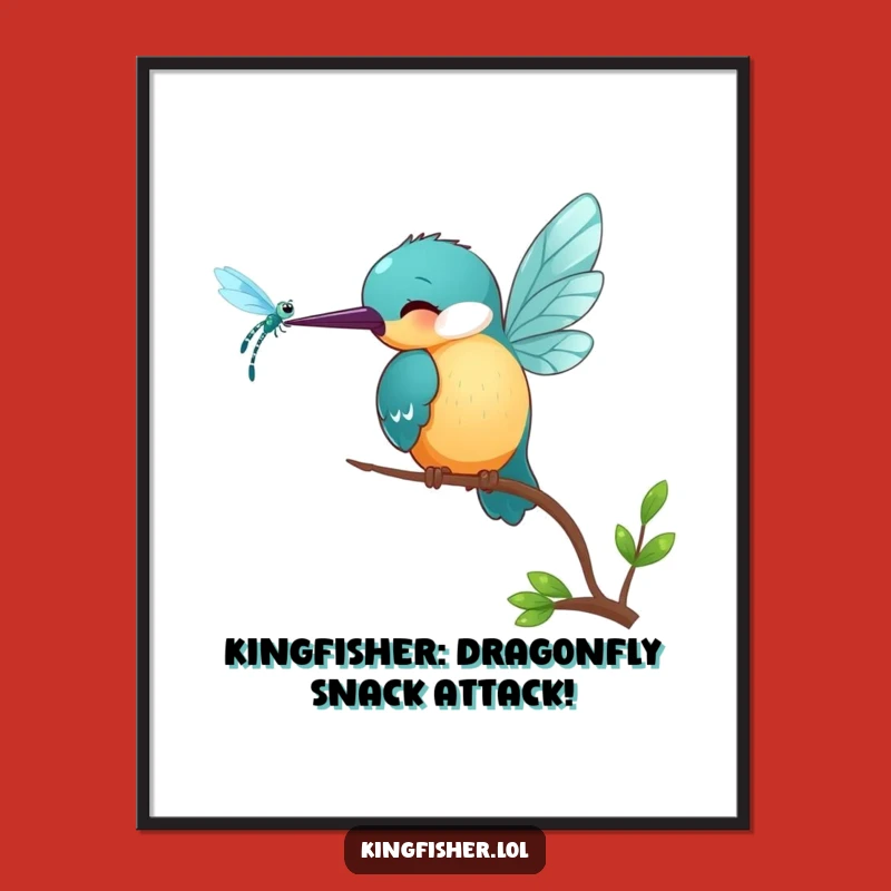 Free Printable Wall Art: Funny Kingfisher Pecks Dragonfly Downloadable Art