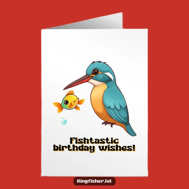 Free Printable Birthday Card: Curious Kingfisher & Fish Funny Gift