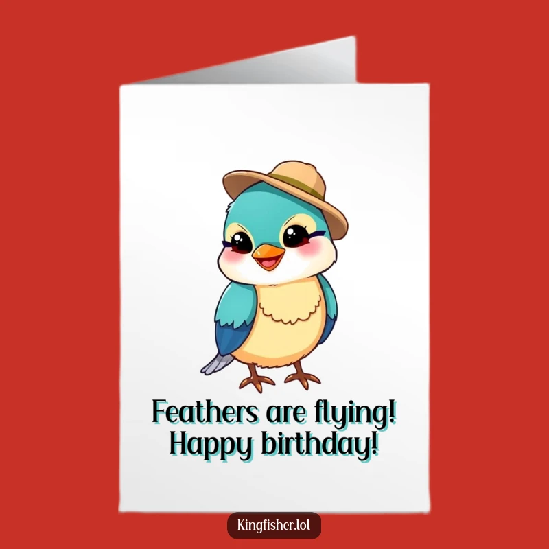 Free Printable Birthday Card: Funny Kingfisher Angler Hat - Downloadable Gift