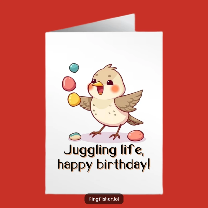 Free Printable Birthday Card: Juggling Bird Fun, Energetic Downloadable Greeting