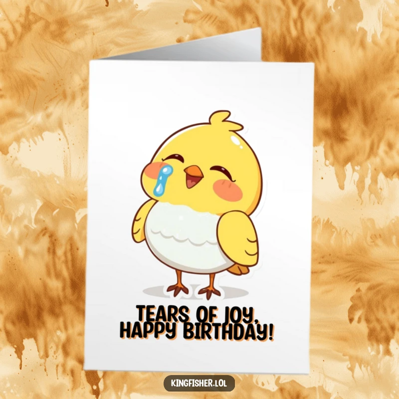 Funny Free Printable birthday card showing a bird laughing so hard, a single tear rolls down its cheek, a comical sight.
