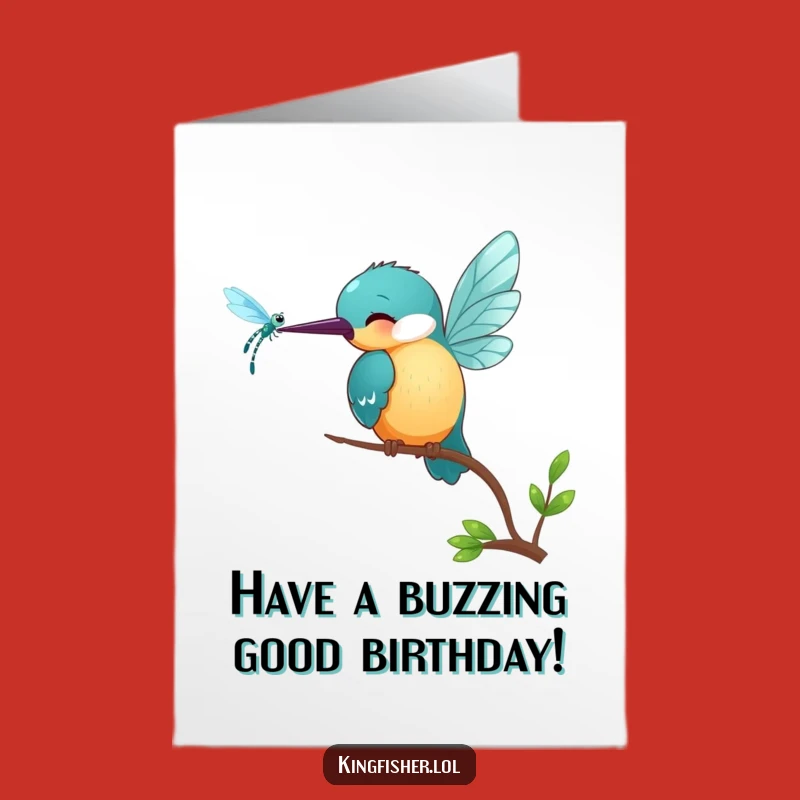 Free Printable Birthday Card: Playful Kingfisher & Dragonfly Funny Gift