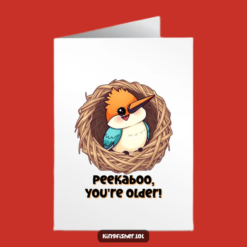 Free Printable Birthday Card: Curious Kingfisher Peeking Fun - Funny Downloadable Gift