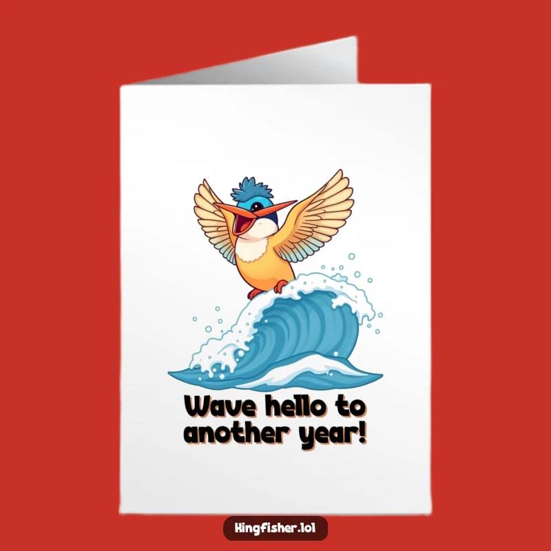 Free Printable Kingfisher Birthday Card: Funny Bird Wave Riding Downloadable Gift