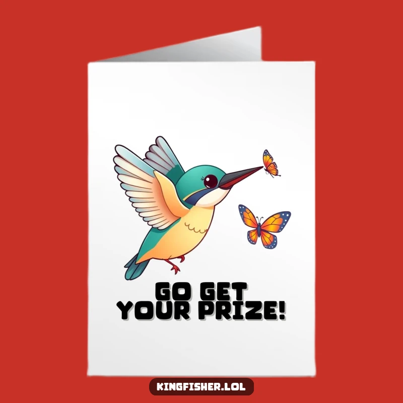 Free Printable Congrats Card: Kingfisher's Chase for Success, Humorous Gift