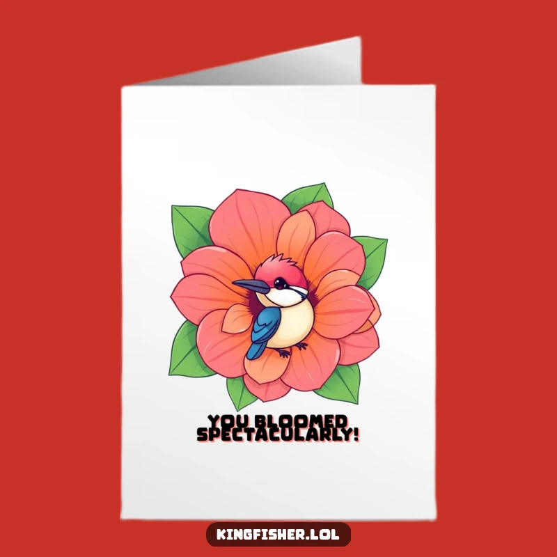 Kingfisher Flower Congrats: Free Printable Kawaii Bird Card for Joyful News