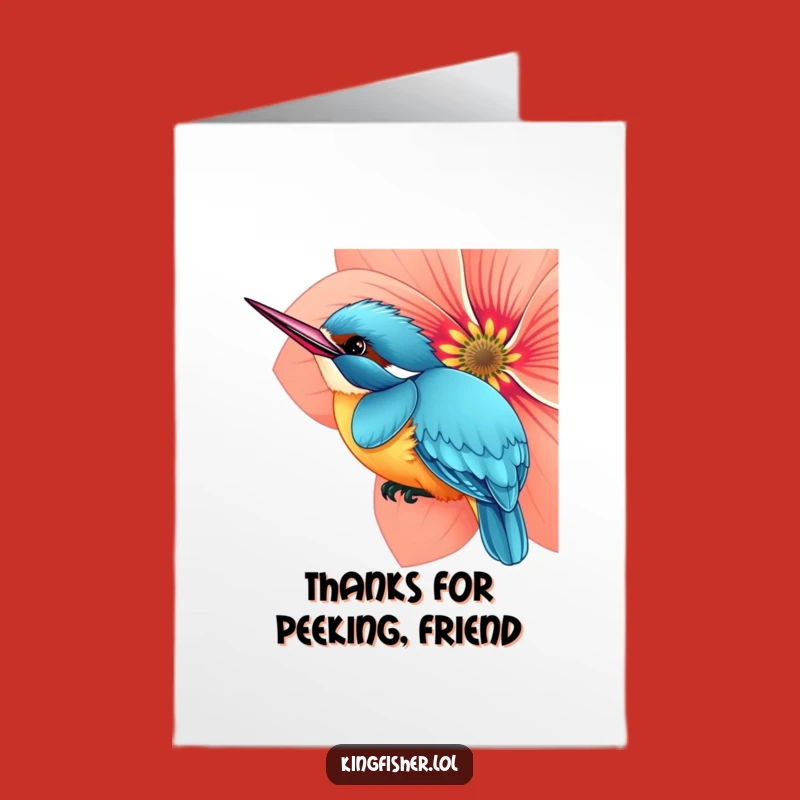 Free Printable Thank You Card: Kingfisher Flower Peek - Downloadable Grateful Surprise