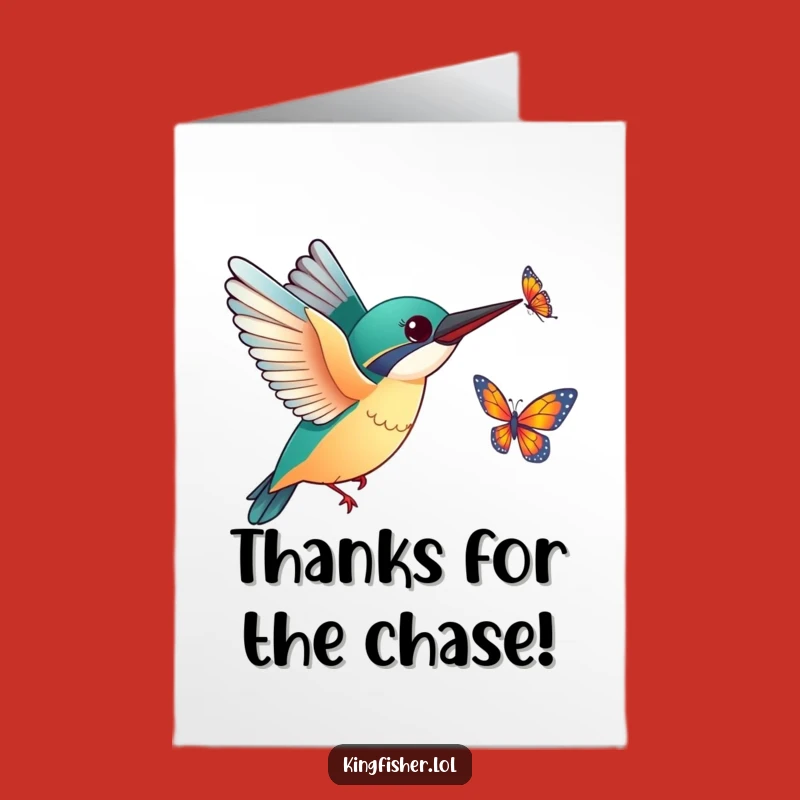 Free Printable Thank You Card: Kingfisher's Joyful Chase, Downloadable Humor