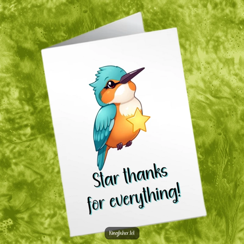 Funny Free Printable Thank You Card: A kingfisher winks charmingly while holding a bright, ethereal glowing star, expressing heartfelt thanks.