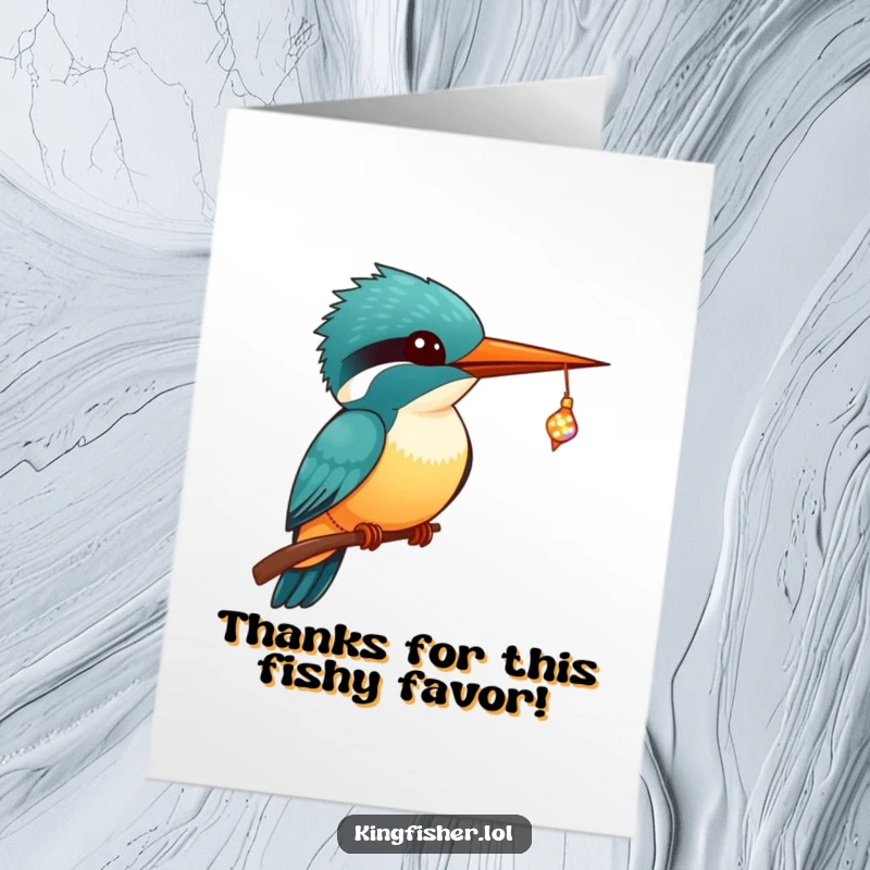 Cute Free Printable Kawaii Kingfisher Thank You Card: A kawaii kingfisher with a tiny sparkling fish in its beak says thank you.