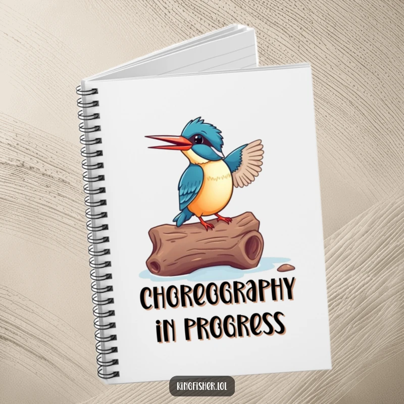 Funny Kingfisher Notebook: An excited bird dancing on a driftwood log, inspiring movement and creativity.