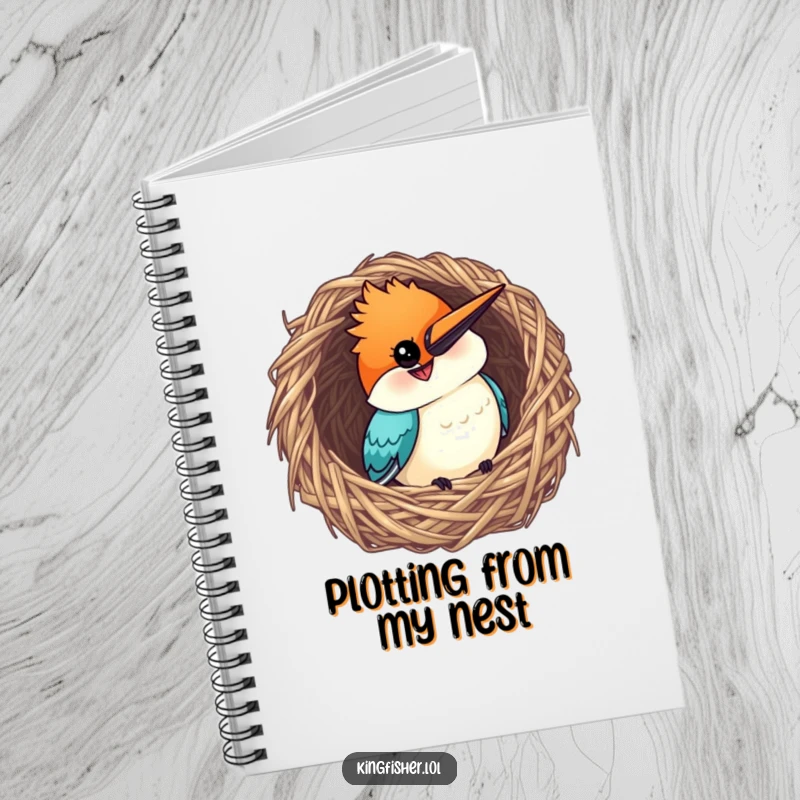 Funny Kingfisher Notebook: A curious bird with a grin peeking from a woven nest, inspiring thoughtful writing.