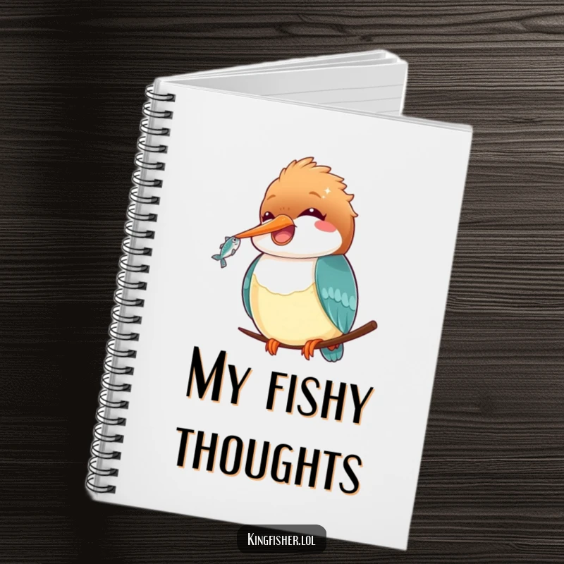 Funny Kawaii Kingfisher Notebook: A kawaii kingfisher character holding a fish, on a notebook cover for funny and cute journaling.
