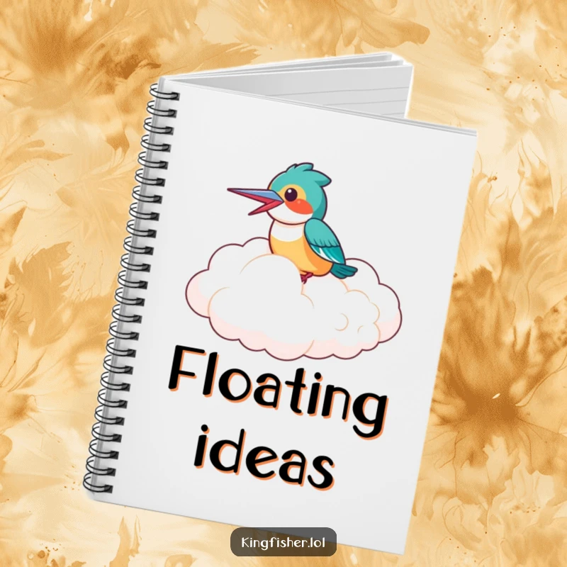 Funny Notebook: A laughing kingfisher bird riding a fluffy cloud, inspiring joyful thoughts and humorous notes.