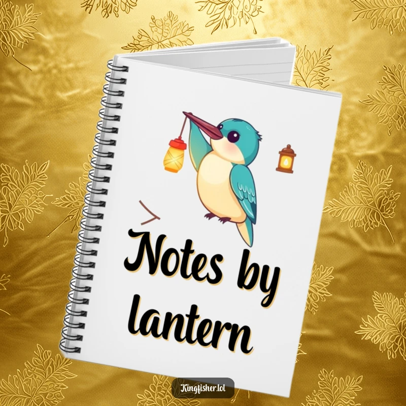 Funny Notebook: A delighted kingfisher bird holding a glowing lantern, inspiring bright ideas and humorous notes.