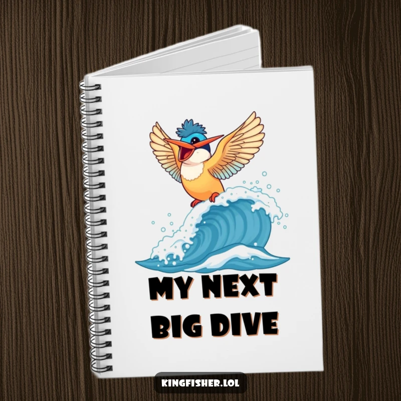 Funny Kingfisher Notebook: Bird flapping wings on a wave, inspiring creative thoughts and joyful writing.