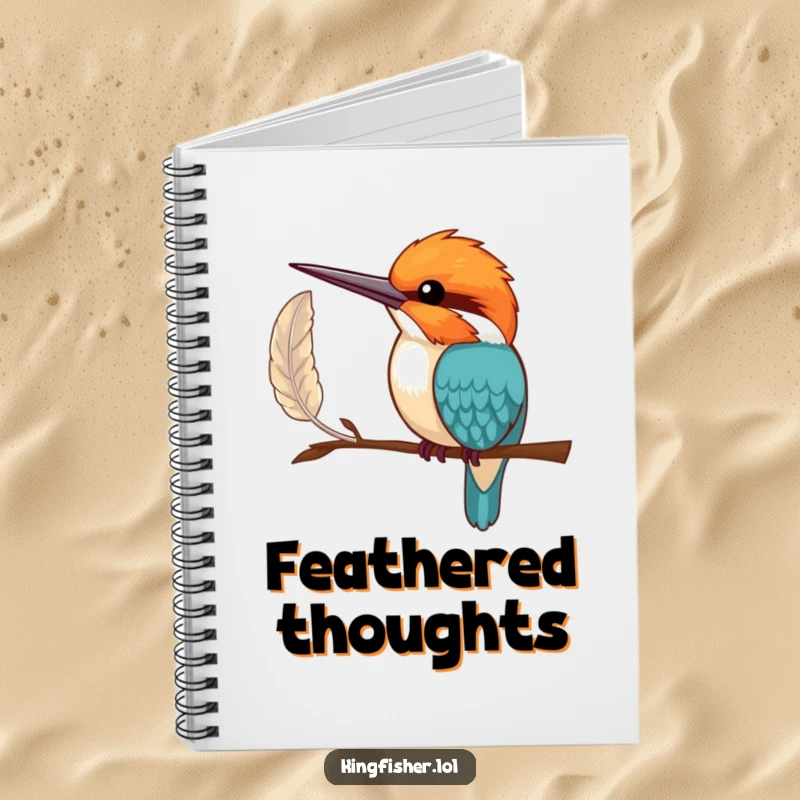 Funny Notebook: A shy kingfisher bird offering a delicate feather, inspiring gentle thoughts and humorous notes.