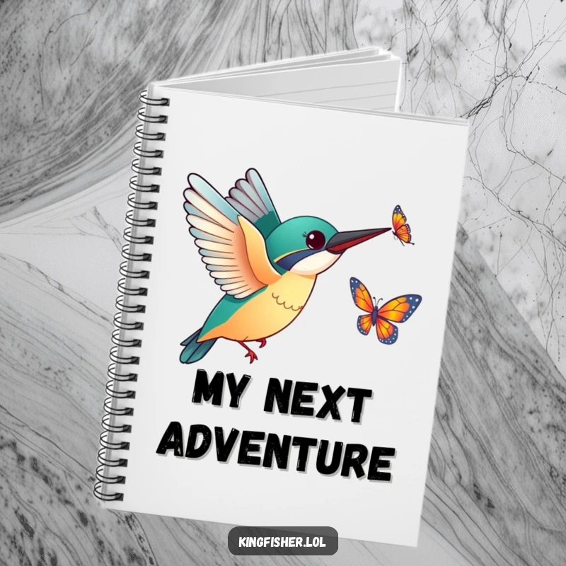 Funny Kingfisher Butterfly Notebook: A notebook featuring a kingfisher with outstretched wings chasing a fluttering butterfly, perfect for jotting down ideas.
