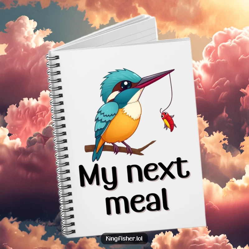 Funny Kingfisher Wink Notebook: A kingfisher giving a cheerful wink, ready to catch a bug, featured on a notebook for jotting down ideas.