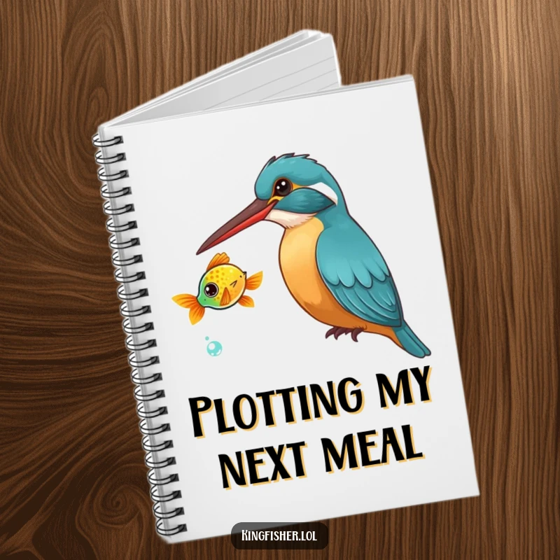 Funny Kingfisher Notebook: A curious kingfisher bird tilts its head, watching a brightly colored fish swim by, ready for notes.