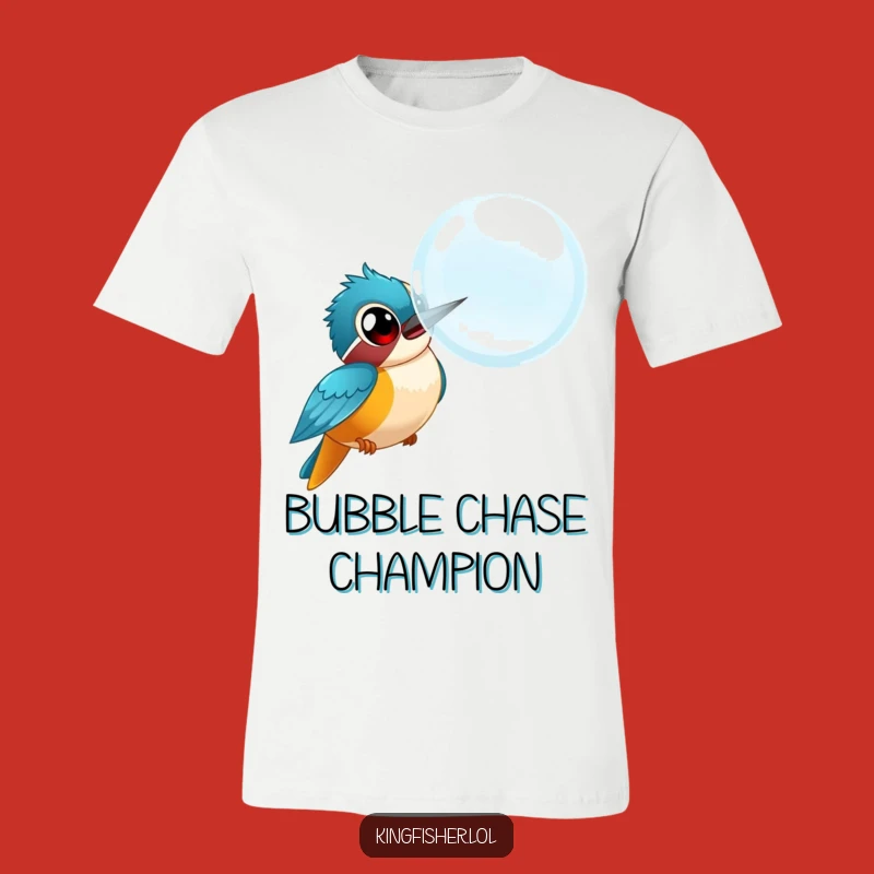 Funny Kingfisher Bubble Chase T-Shirt: Comical Bird Design, Perfect Funny Gift