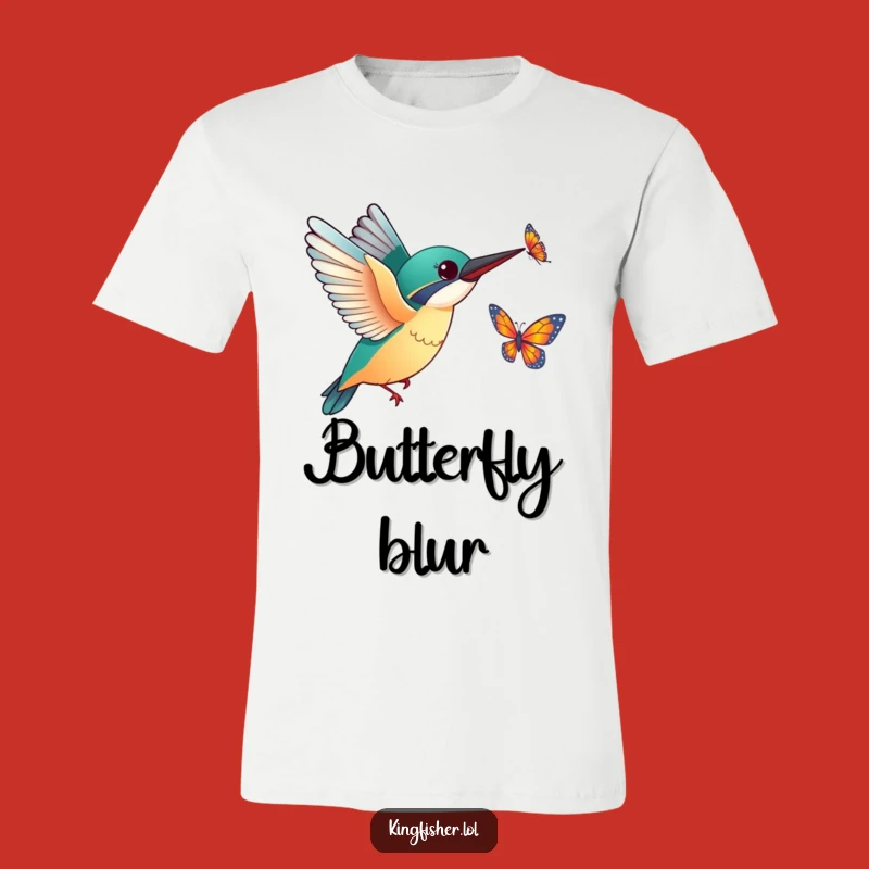 Funny Kingfisher Butterfly T-Shirt - Playful Bird Chase Design