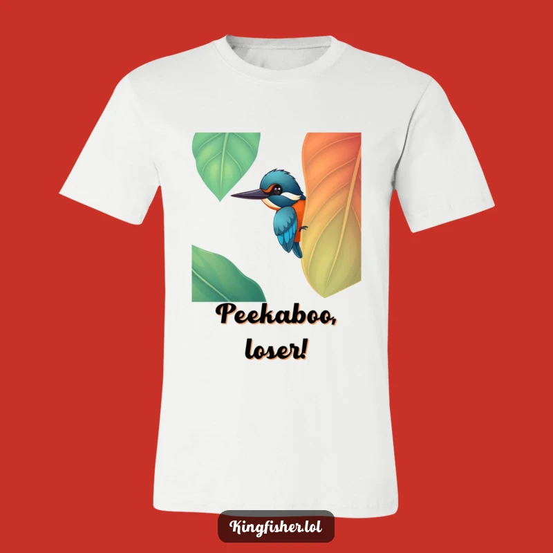 Funny Kingfisher Leaf T-Shirt - Cheerful Bird Design for a Playful Look