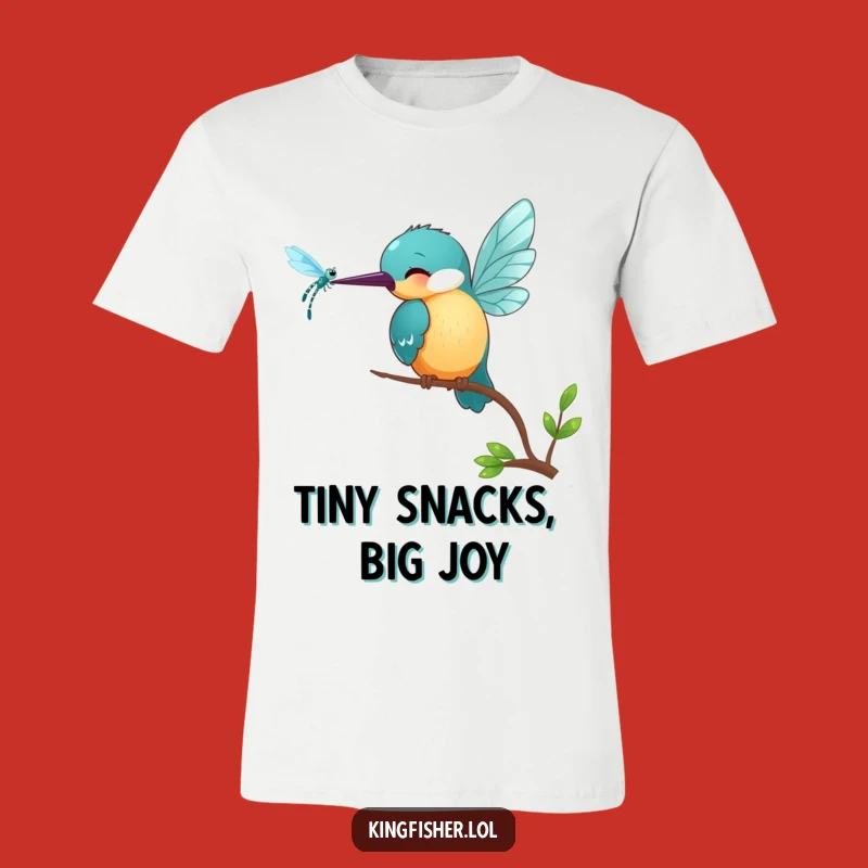 Funny Kingfisher T-Shirt: Playful Bird & Bug Scene, Great Funny Gift Choice