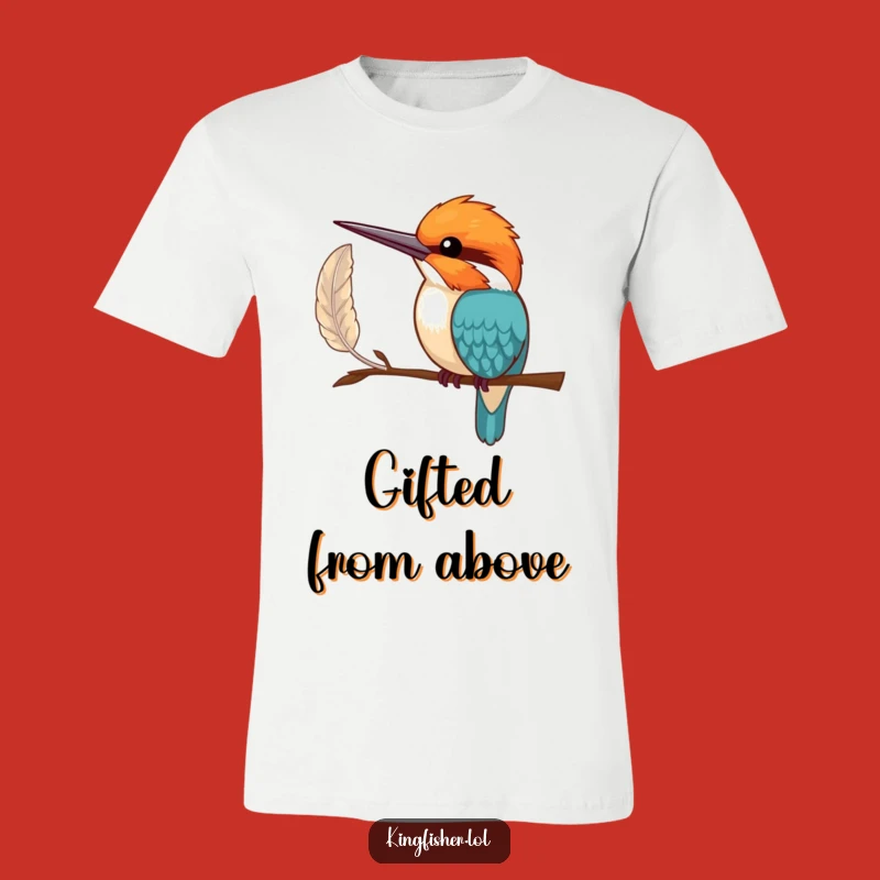 Funny Shy Kingfisher T-Shirt: Gentle Feather Offering