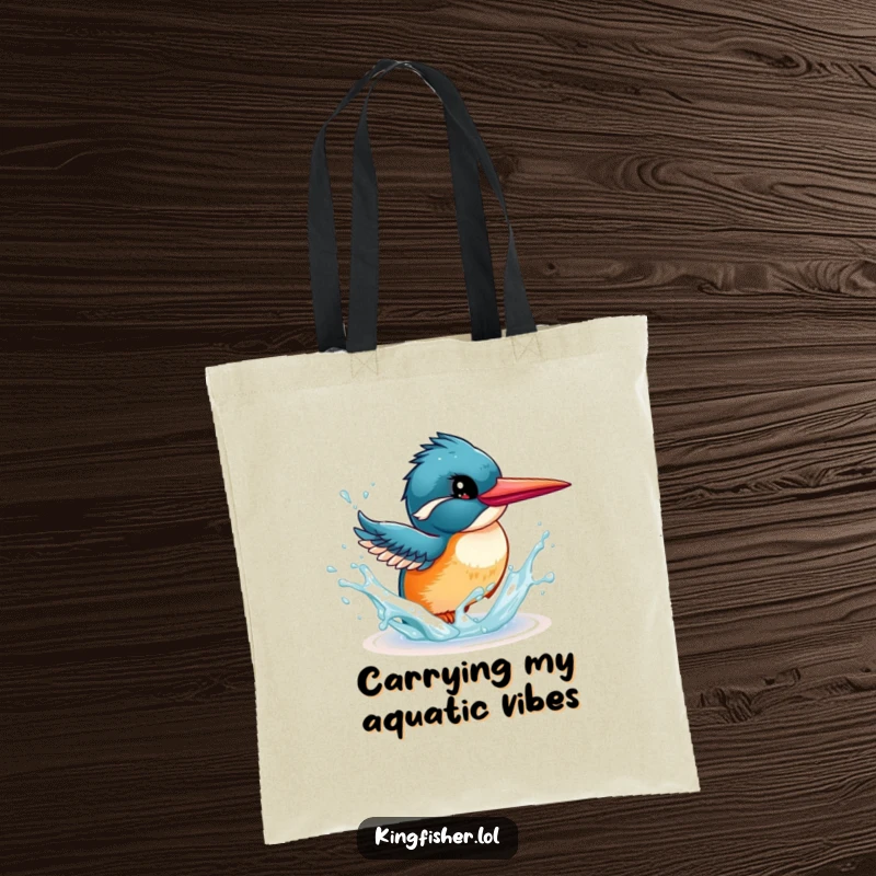 Funny Kingfisher Tote Bag: Showcasing an energetic bird playfully splashing water with its beak, practical and amusing.