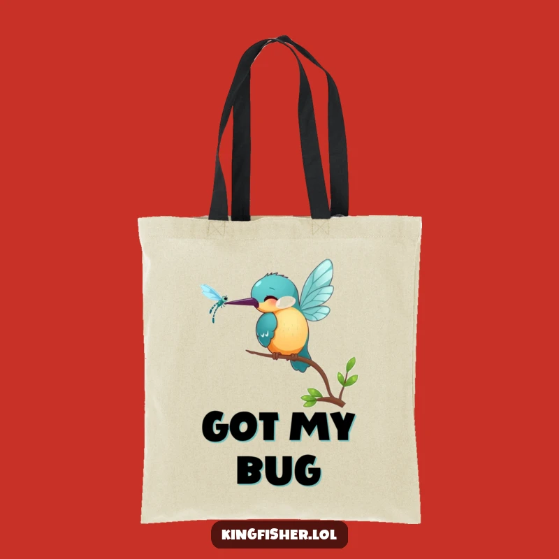 Funny Kingfisher Tote Bag: Playful Bird & Insect Art, Chic Funny Gift