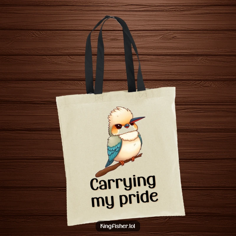 Funny Proud Kingfisher Tote Bag: A fluffy kingfisher bird puffing its chest proudly on this humorous bag.